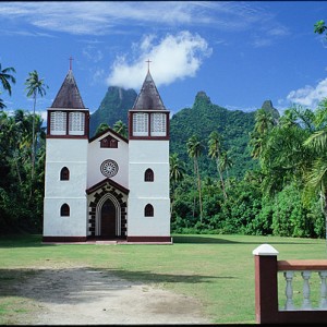 Church and Moutains Moorea