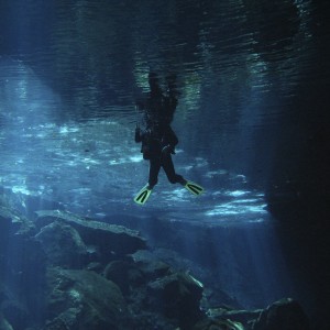 Cenote .. Diver preparing to exit
