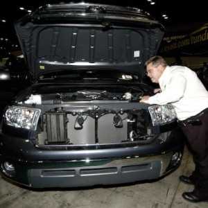 Pete(net doc) looking under the hood of the Tundra, he was a real mechanic
