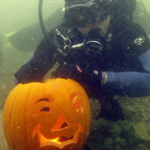 Underwater pumpkin carving