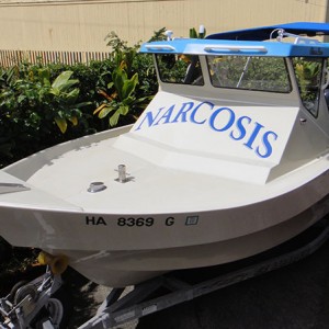 Narcosis dive boat, a GlassPro 2300