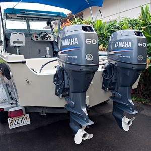 "Narcosis" transom, twin Yamaha 4 stroke outboards
