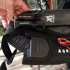 Knife attached to BCD front view
