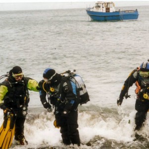 The author and others prepare for a UK shore dive