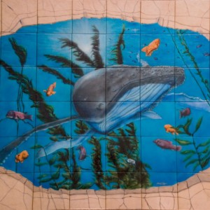 Humpback whale tile mural
