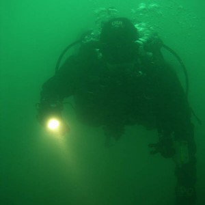Diver on Saint Clair River drift dive in Marine City, Michigan