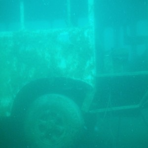 Old passanger bus in Miracle Waters quarry in South Africa
