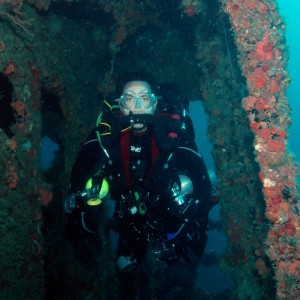 Me in the wreck of the Captain Dan in Pompano Beach, FL