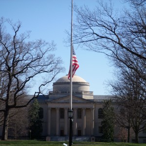 Flag at half mast, UNC Chapel Hill, in honor of Eve Carson