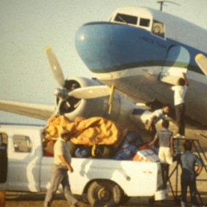 SAHSA DC3 on Roatan's dirt runway 1985