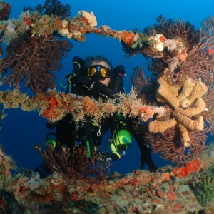Rebreather Diver On The Wreck Of The Duane