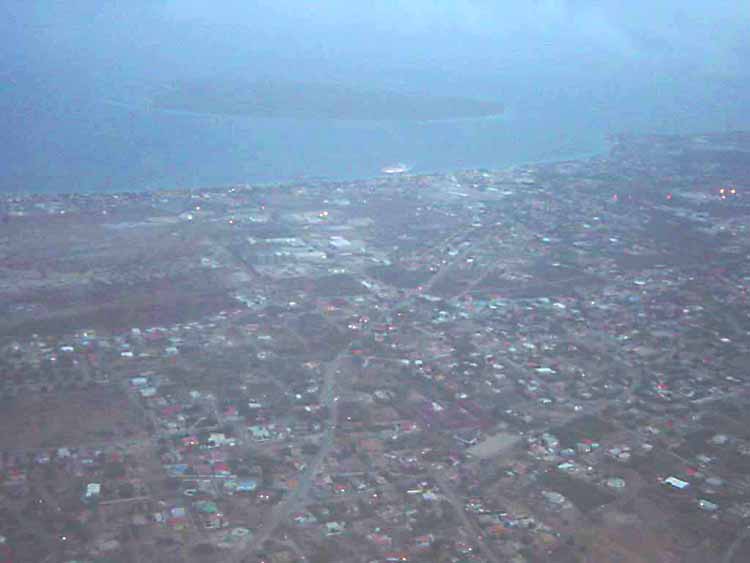 Bonaire from the air at sunrise