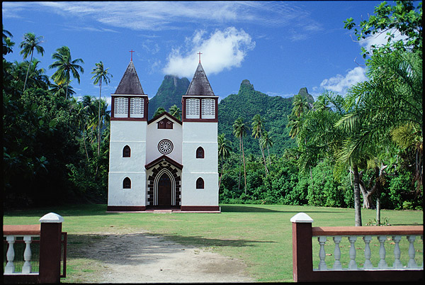 Church and Moutains Moorea