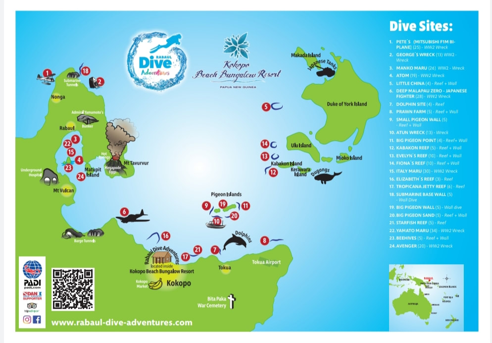 Kokopo , Rabaul , Duke of York islands interactive  dive site map