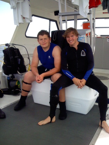 Me and my friends son on his cert dive! Im the one with the blond hair.