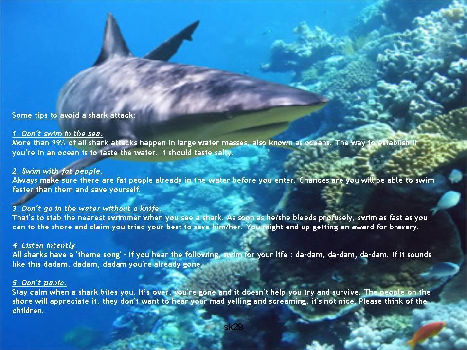 Tips to avoid a shark attach.,.. From Downunder.